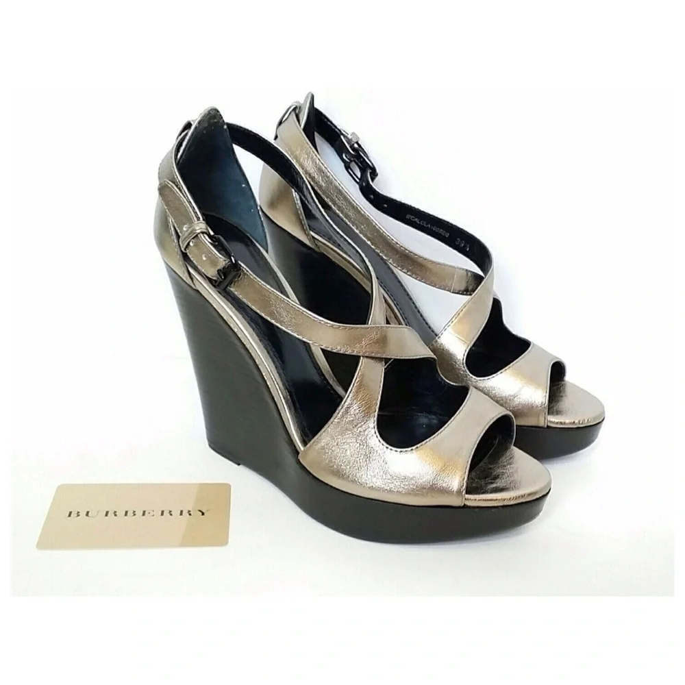 Burberry Wedge Shoes Metallic Goldstone Color in Dust Bag and Box - Picture 4 of 4